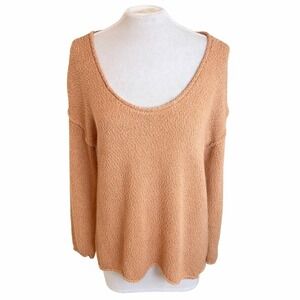 Aerie Sweater, Peach Textured Knit Scoop Neck Long Sleeve Relaxed Casual XS